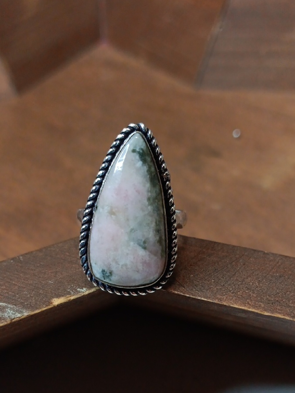Teardrop Pink and Green Gemstone Ring